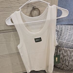Daily Drills Cream Ribbed Tank with Logo Patch